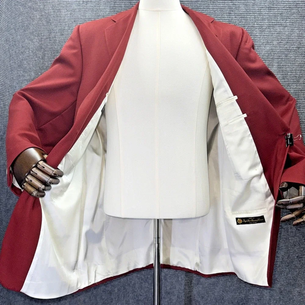 Tallia Uomo 100% Loro Piana & Italy Wool Burgundy Blazer Sport Jacket Size 46L